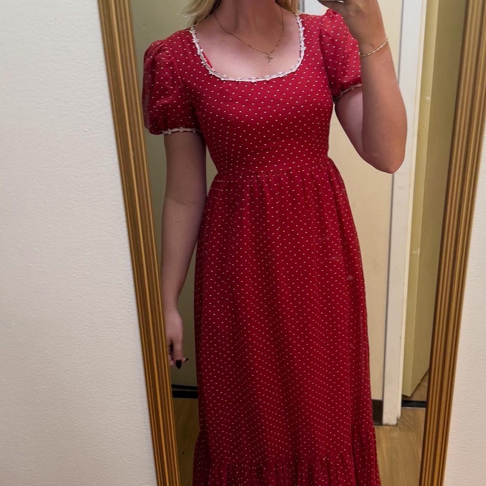 Lorrie Deb Red Maxi Dress with White Polka Dots